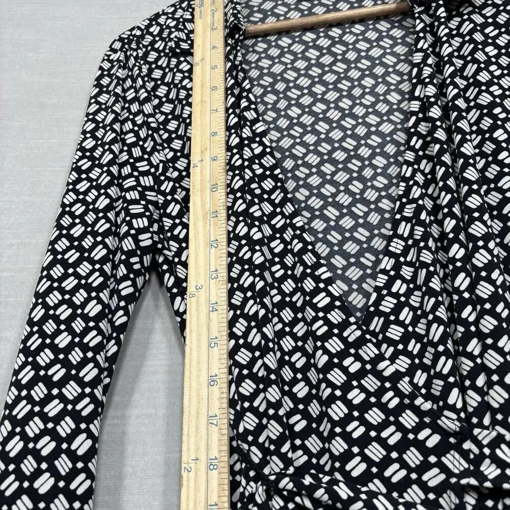 Worthington Womens Geometric Print Wrap Dress‎ Medium Long Sleeve Career Classic - Picture 5 of 9
